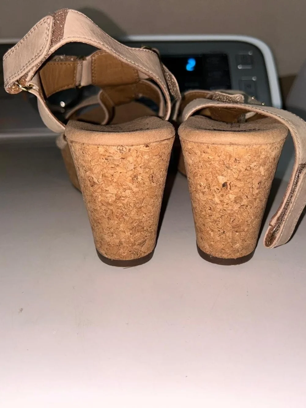 Clarks Beige Cork Wedge Sandals